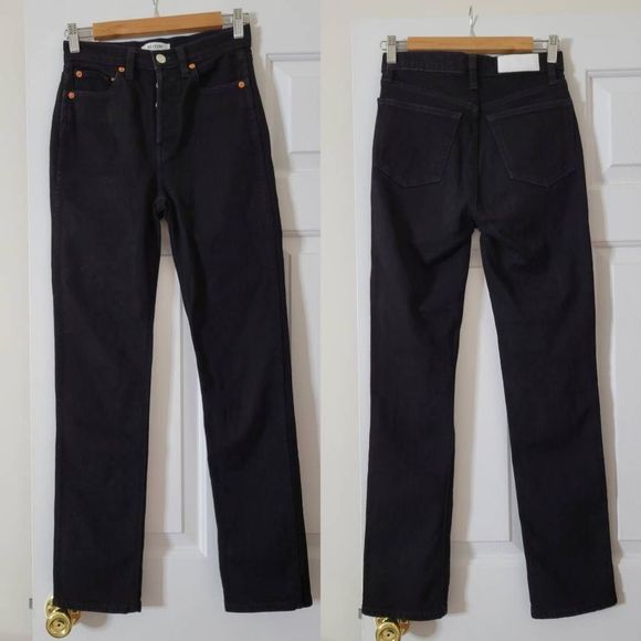 Re/Done Originals 80s Slim Straight in Jet Black 25 - Picture 3 of 11